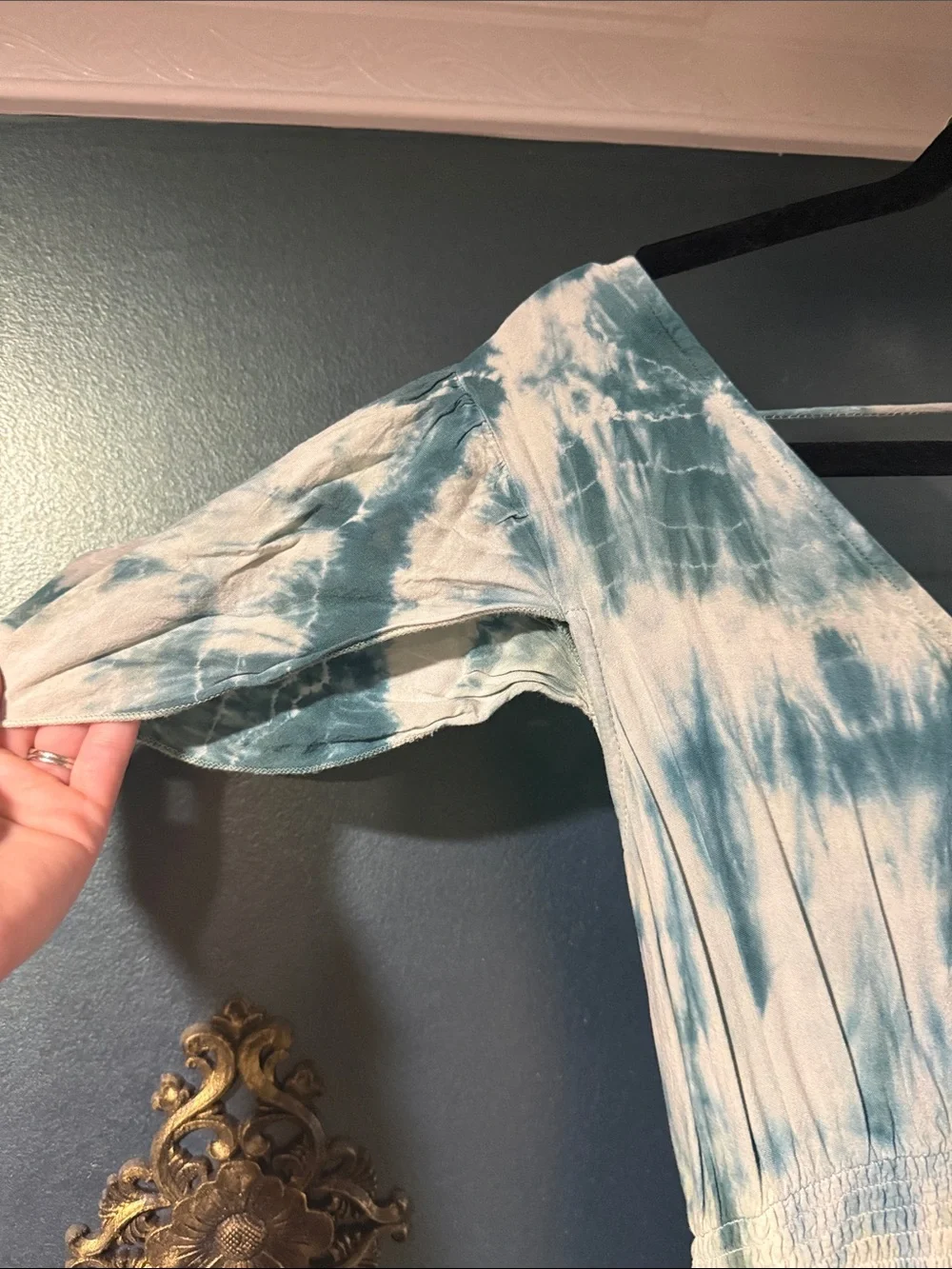 Boho V-Neck Tie-Dye Maxi Dress in Teal and Cream